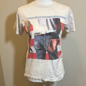 Screen Stars White Short Sleeve Graphic Tee with Red and Blue Print